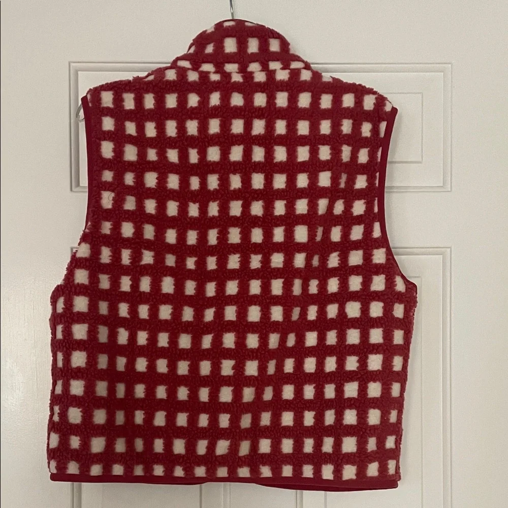 Red and White Checkered Fleece Vest - Picture 2 of 4